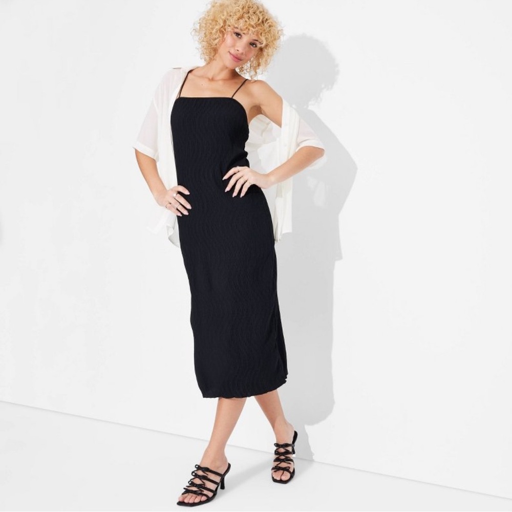 Women's Plisse Column Midi A-Line Dress - Wild Fable Black L